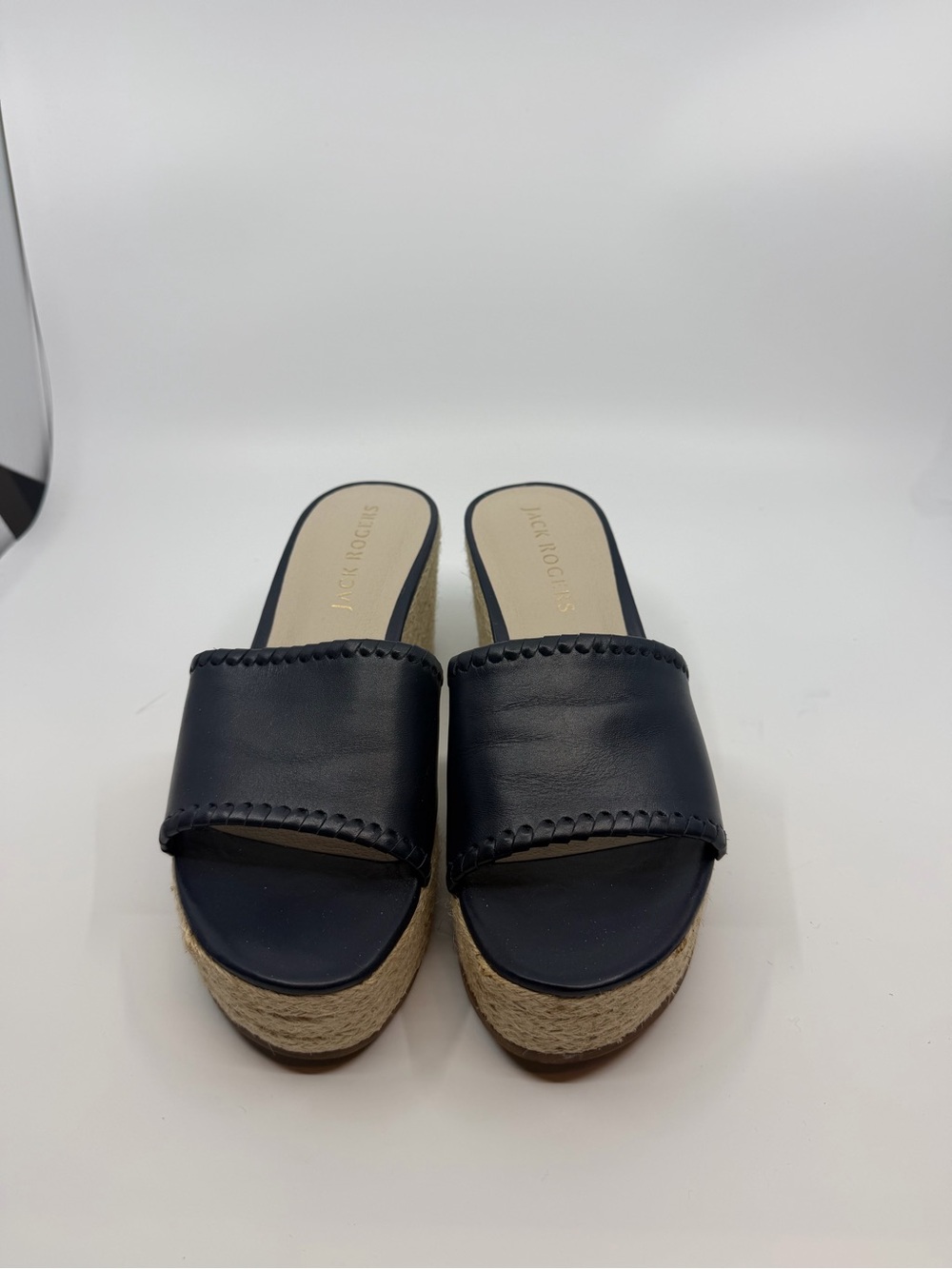 Jack Rogers Black Leather Wedge Slide Sandals